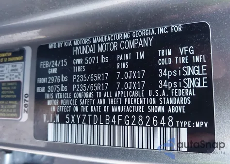 2015 Hyundai Santa Fe Sport 2.4L from USA, damaged, VIN 5XYZTDLB4FG282648